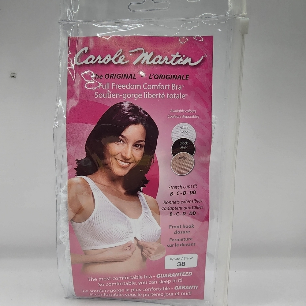 New- Carole Martin 38 B-DD White Front Closure Wireless Comfort Bra